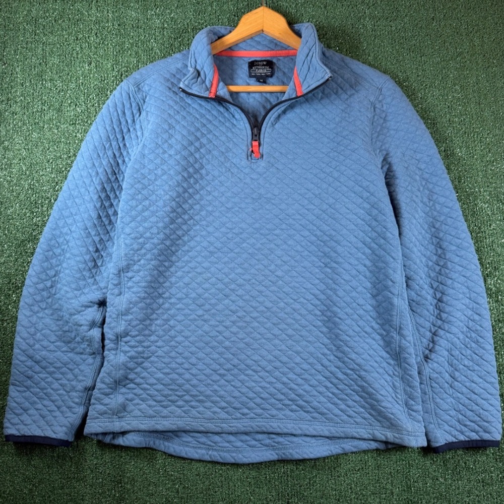 J.Crew Pullover Men M Blue Good Quilted Authentic Fleece Quarter Zip Sweater